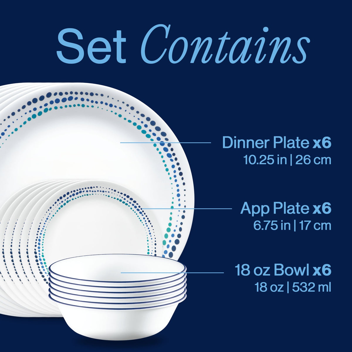 Corelle® Ocean Blues 18-piece Dinnerware Set, Service for 6 - Image 3