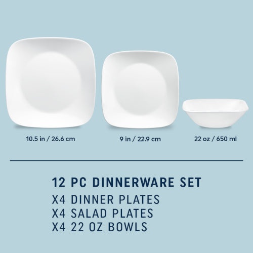 Corelle® Square™ Pure White 12-piece Dinnerware Set, Service for 4 - Image 2