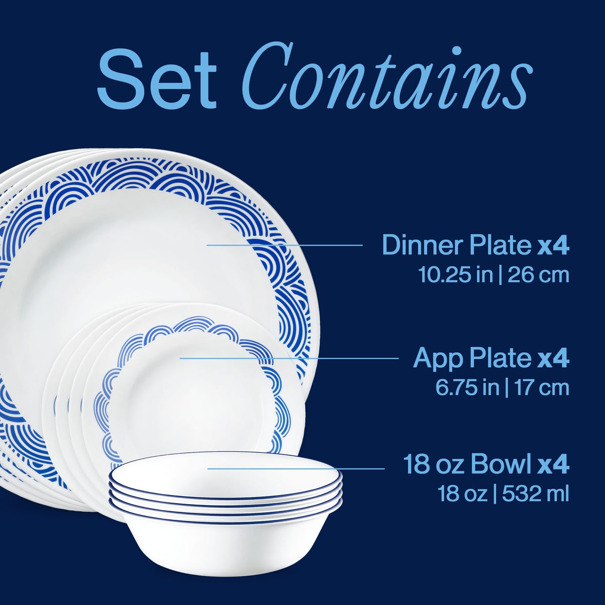 Corelle® Rolling Waves 12-piece Dinnerware Set, Service for 4 - Image 3