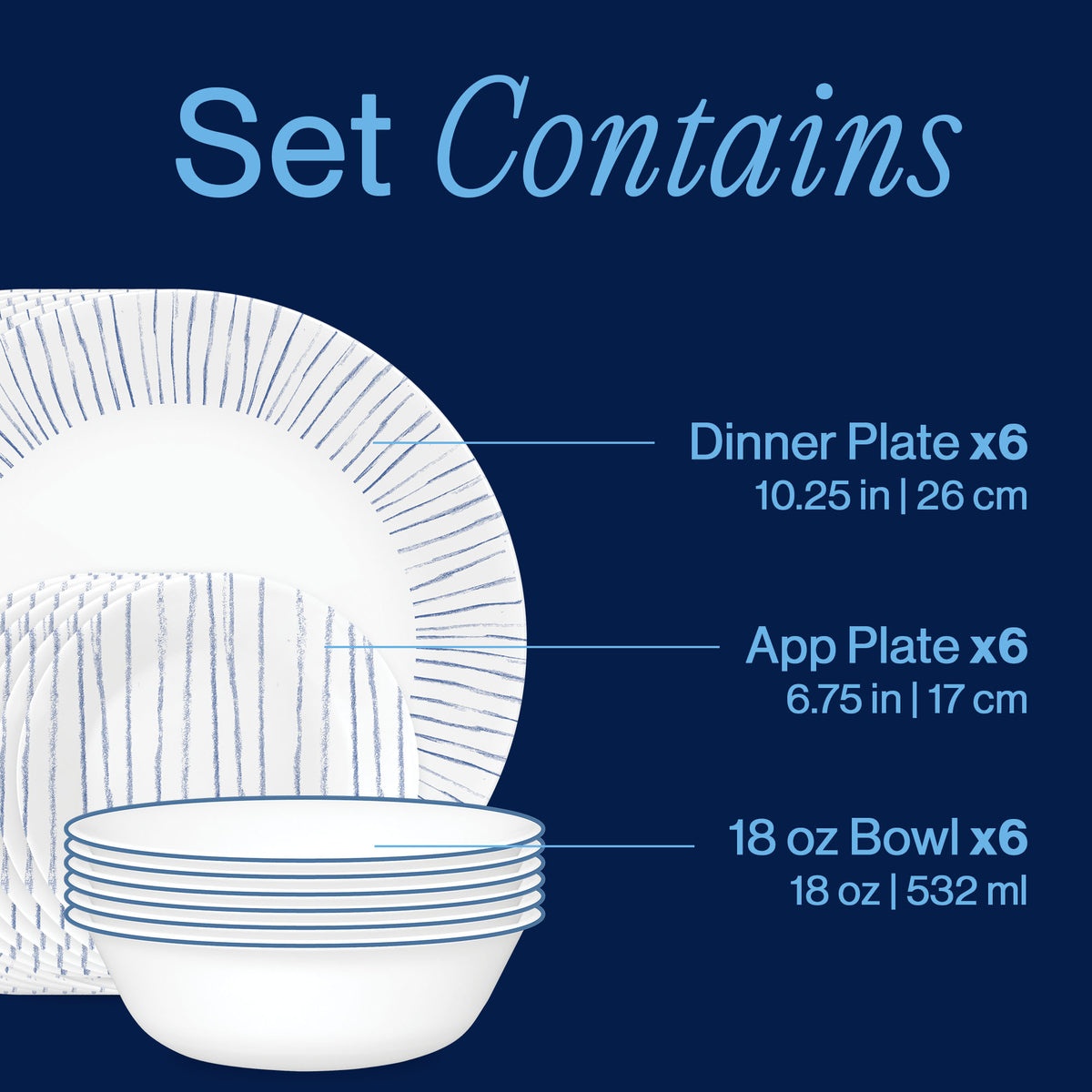 Corelle® Nautical Stripes 18-piece Dinnerware Set, Service for 6 - Image 3