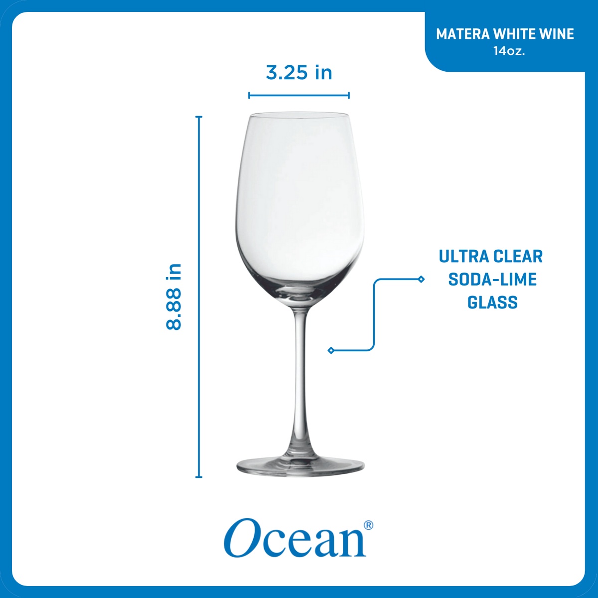 Ocean Glass Matera White Wine Glasses (4-Pieces), 14-ounce, dishwasher safe - Image 3